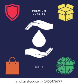 Hands holding drop - protection icon. Graphic elements for your design