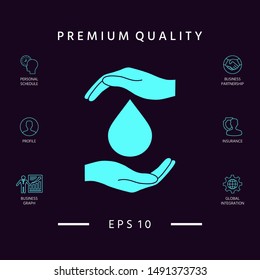 Hands holding drop - protection icon. Graphic elements for your design
