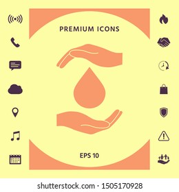 Hands holding drop - protection icon. Graphic elements for your design