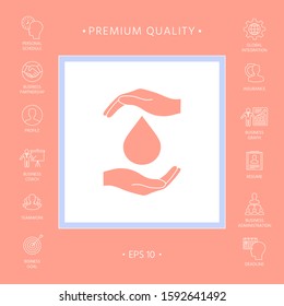 Hands holding drop - protection icon. Graphic elements for your design