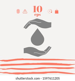Hands holding drop - protection icon. Graphic elements for your design
