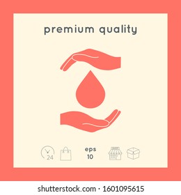 Hands holding drop - protection icon. Graphic elements for your design