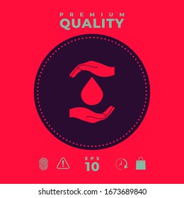 Icono de protección de las manos que sujetan la gota. Elementos gráficos para el diseño
