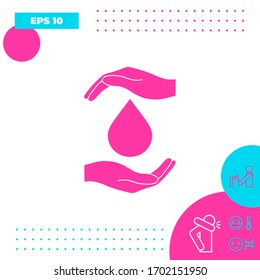 Icono de protección de las manos que sujetan la gota. Elementos gráficos para el diseño
