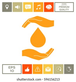 Hands holding drop - protection icon