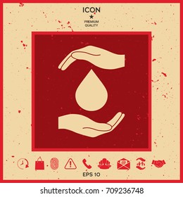 Hands holding drop - protection icon
