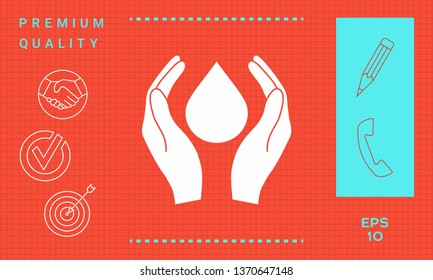 Hands holding drop - protection symbol. Graphic elements for your design