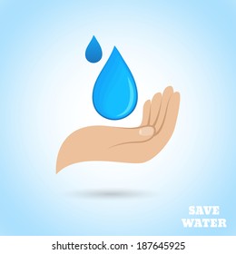 Hands holding drop save water protect poster vector illustration