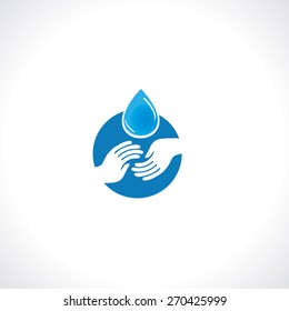 Hands holding drop save water protect poster vector illustration