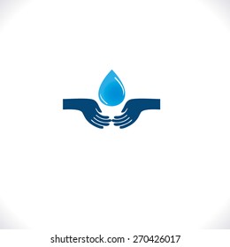 Hands holding drop save water protect poster vector illustration