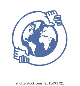 Mãos segurando umas às outras ao redor da Terra; cuidando do nosso planeta, abraçando a Terra. 