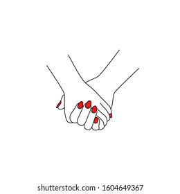 Hands holding each other. Best friends. Line art. Vector