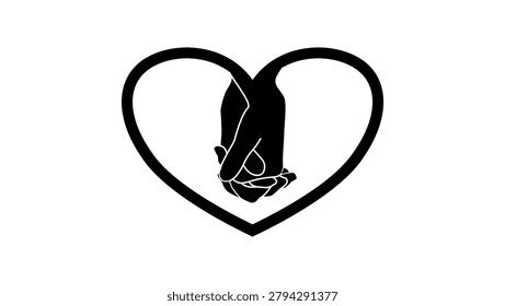Hands holding each other, black isolated vector silhouette