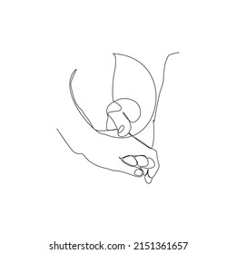 Hände, die sich gegenseitig Gesten, kontinuierliche Linie Zeichnung Design. Zeichen oder Symbol von Handgesten. Eine Zeile handgezeichnete Kunstdoodle einzeln auf weißem Hintergrund für Beziehungskonzept