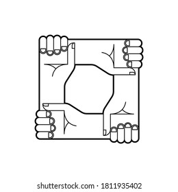 Hands holding each other. Sign in team work or support each other