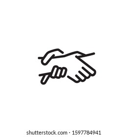 Hands holding each other thin line icon. Human hands holding wrists isolated outline sign. Mutual understanding and assistance concept. Vector illustration symbol element for web design and apps.