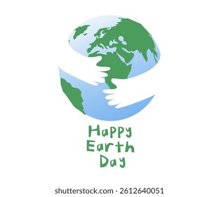 Hands holding an Earth globe flat illustration isolated on white background, celebrating Earth Day. World Earth Day Concept. Green Energy, ESG, Renewable and Sustainable Resources. Environmental Care