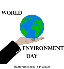 Hands holding the earth globe on white background. Saving the earth concept. Earth Day illustration.