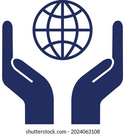 Manos sosteniendo la Tierra. Proteja el icono de entorno.