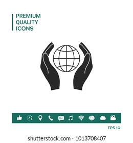 Hands holding Earth. Protect icon
