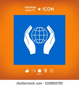 Hands holding Earth. Protect icon