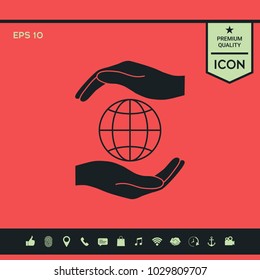 Hands holding Earth - protect icon