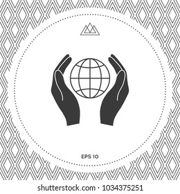 Hands holding Earth. Protect icon