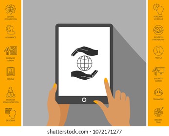 Hands holding Earth - protect icon
