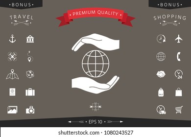 Hands holding Earth - protect icon