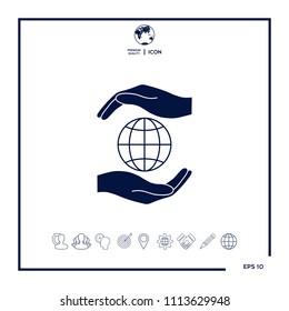 Hands holding Earth - protect icon