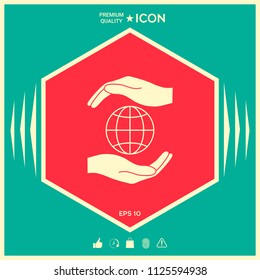 Hands holding Earth - protect icon
