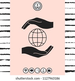Hands holding Earth - protect icon