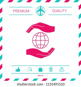 Hands holding Earth - protect icon