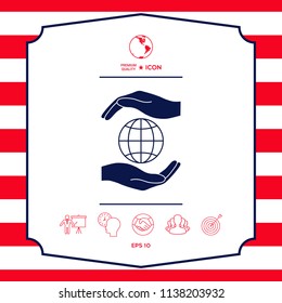 Hands holding Earth - protect icon
