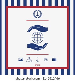 Hands holding Earth - protect icon