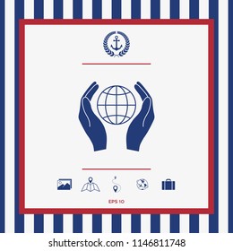 Hands holding Earth. Protect icon