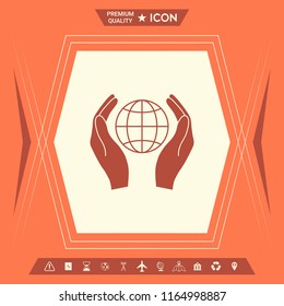 Hands holding Earth. Protect icon