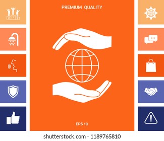 Hands holding Earth - protect icon