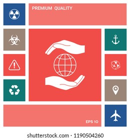 Hands holding Earth - protect icon