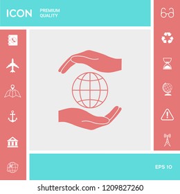 Hands holding Earth - protect icon