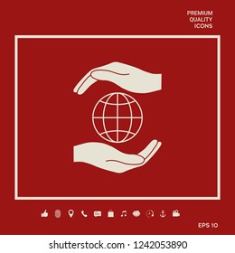Hands holding Earth - protect icon. Graphic elements for your design