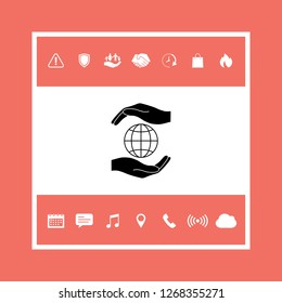 Hands holding Earth - protect icon. Graphic elements for your design