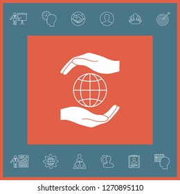 Hands holding Earth - protect icon. Graphic elements for your design