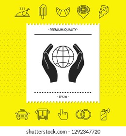 Hands holding Earth. Protect icon. Graphic elements for your design