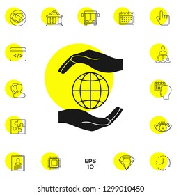 Hands holding Earth - protect icon. Graphic elements for your design