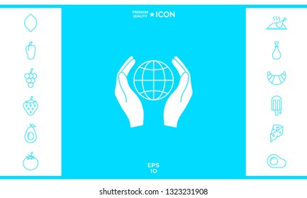 Hands holding Earth. Protect icon. Graphic elements for your design