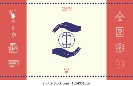 Hands holding Earth - protect icon. Graphic elements for your design