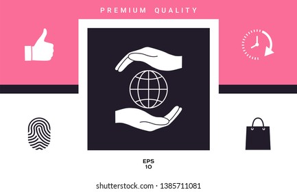 Hands holding Earth - protect icon. Graphic elements for your design