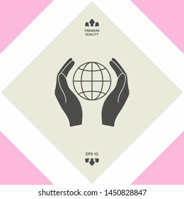 Hands holding Earth. Protect icon. Graphic elements for your design