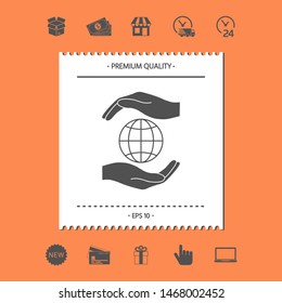 Hands holding Earth - protect icon. Graphic elements for your design